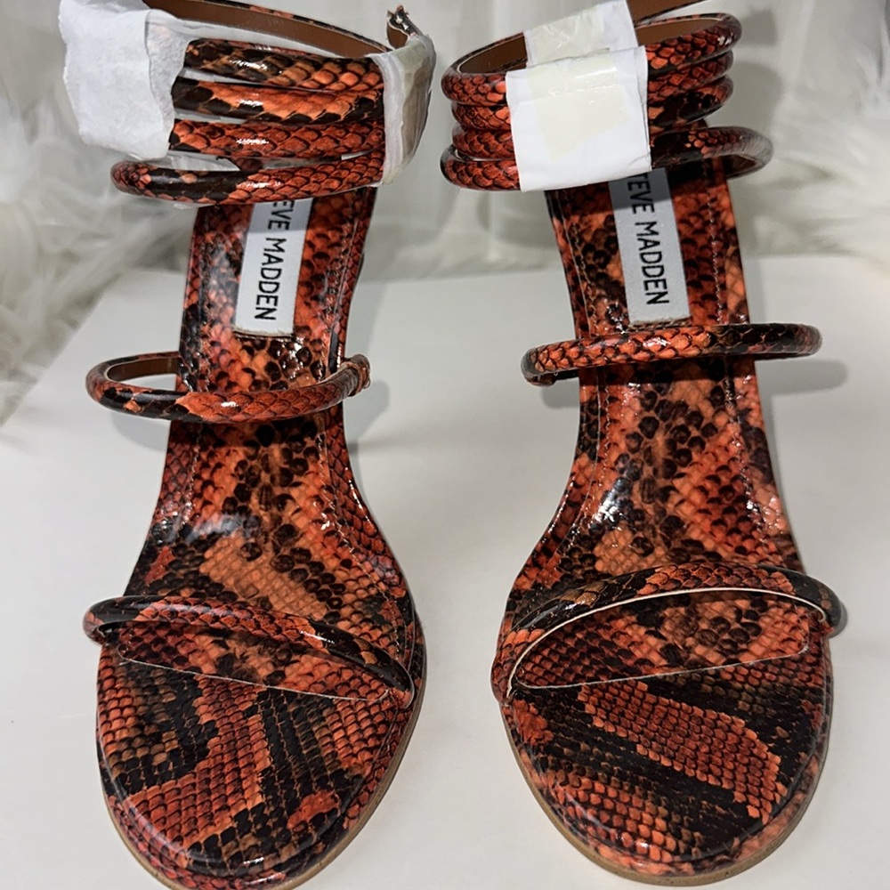 Steve Madden Exotica Orange Snake Print Heels - Picture 2 of 8